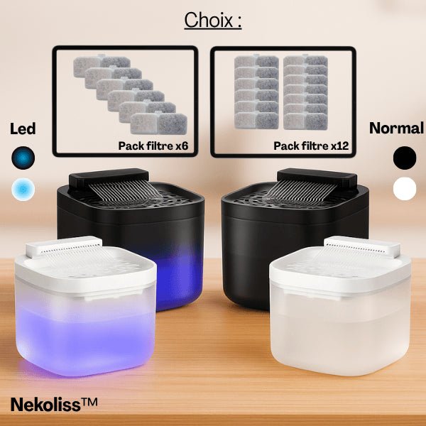 Distributeur eau pour chat design lumineux blanc noir filtre fontaine chat quel choix Nekoliss™