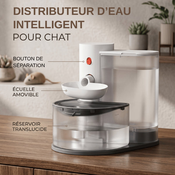 Distributeur eau pour chat intelligent avec réservoir translucide et amovible