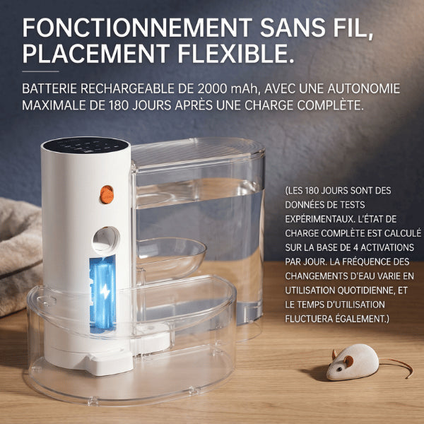Distributeur eau pour chat sans fil avec autonomie longue durée