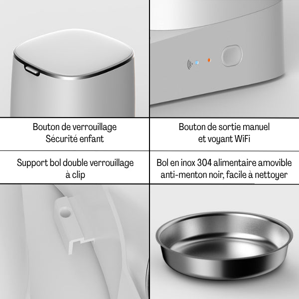 Distributeurs croquettes wifi couvercle hermétique sécurité bol inox amovible hygiène CroqLink™