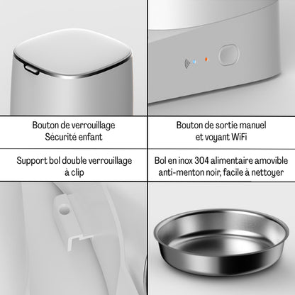 Distributeurs croquettes wifi couvercle hermétique sécurité bol inox amovible hygiène CroqLink™