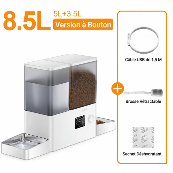 Distributeurs nourriture pour chats version boutons avec autonomie 8,5 litres eau croquettes