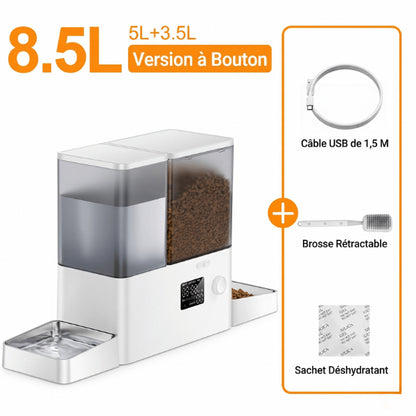 Distributeurs nourriture pour chats version boutons avec autonomie 8,5 litres eau croquettes