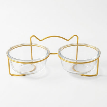 Double gamelle en verre pour chat jaune élégante pour eau et nourriture