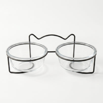 Double gamelle en verre pour chat avec support noir élégant et bols amovibles