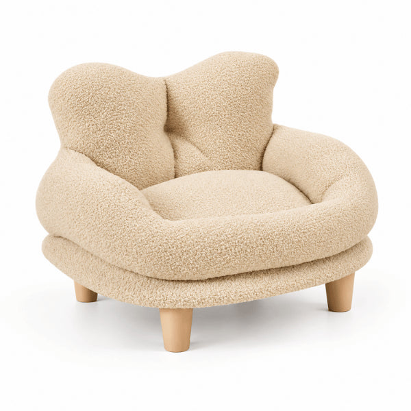 Fauteuil lit pour chat beige avec dossier cœur et accoudoirs rembourrés