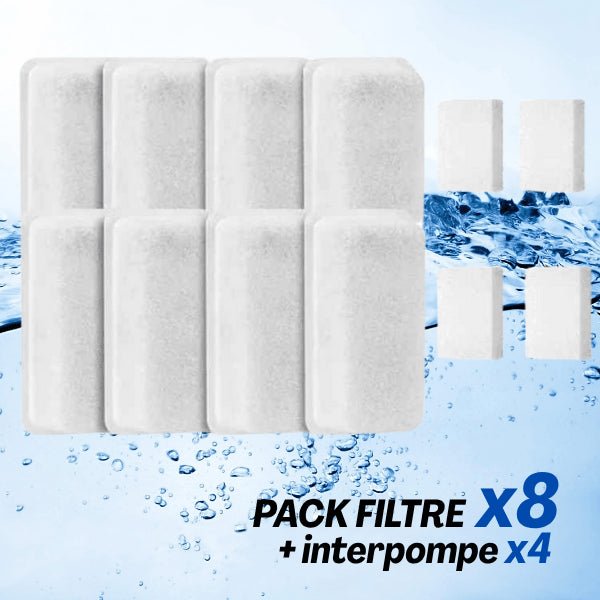 Filtre fontaine à eau chat pack x8 et mousse inter pompe x4 eau pure douce Oconnect™