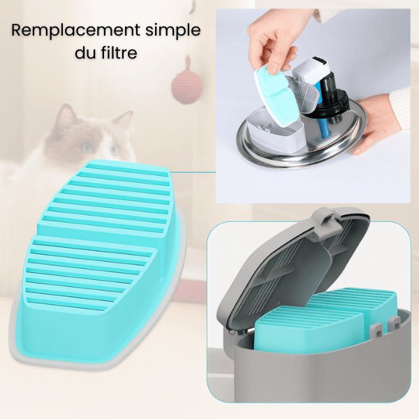 Filtre fontaine a eau pour chat facile à installer dans fontaine inox vinox™