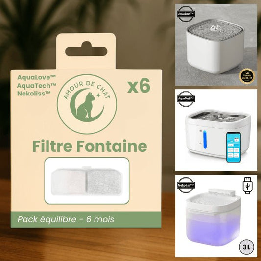 Filtre fontaine chat compatible 3 fontaines AquaLove™ AquaTech™ Nekoliss™ pack complet