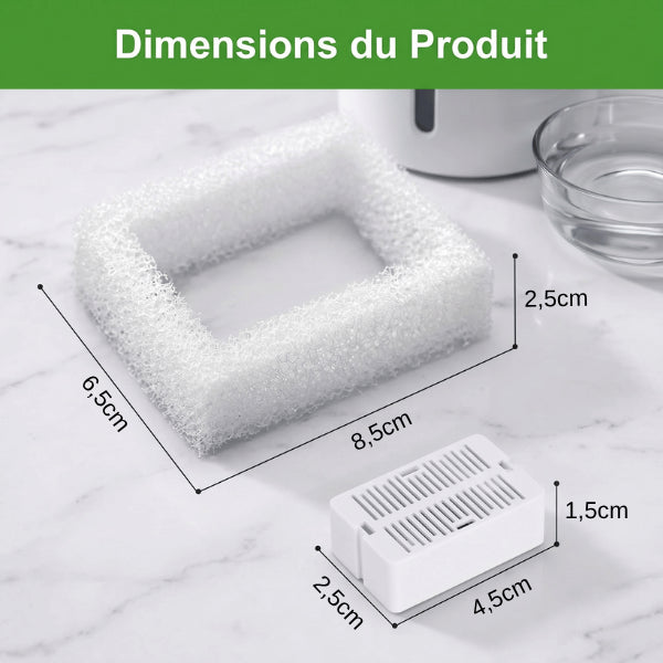 Filtre fontaine chat compact avec mousse préfiltration et charbon actif