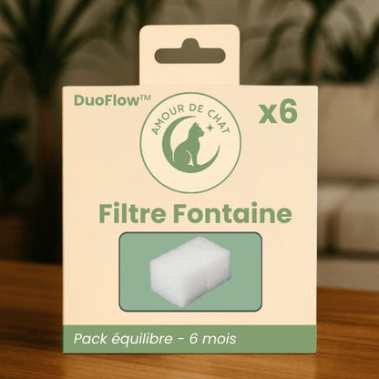 Emballage du pack de 6 filtres pour fontaine DuoFlow™, filtration de l’eau pour chat pendant 6 mois