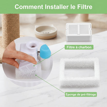 Filtre fontaine chat facile à installer directement sur pompe compatible