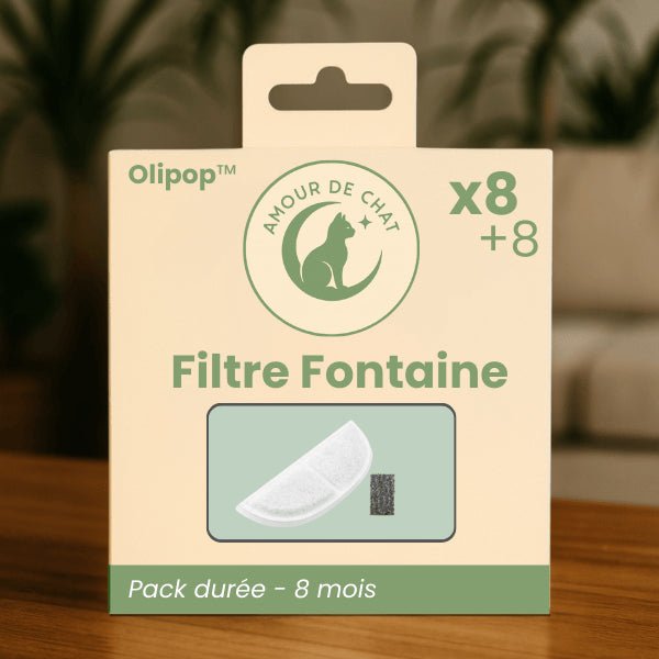 Pack filtre fontaine pour chat compatible Olipop™ x8 +8 recharges multi-filtration pour eau propre et saine