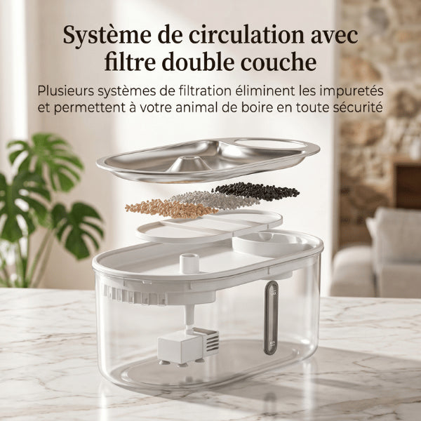 Filtre fontaine chat double couche pour eau saine et pure