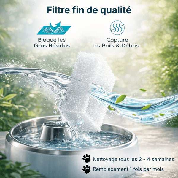 Filtre fin pour pompe fontaine à eau chat bloquant poils et débris