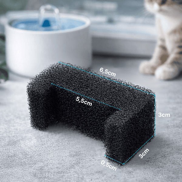 Filtre pour pompe fontaine à eau chat en mousse avec dimensions détaillées pour compatibilité parfaite