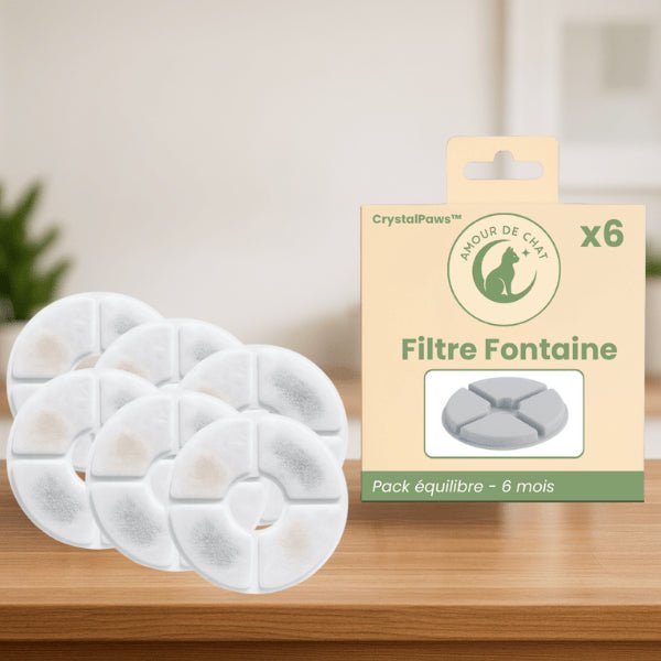 Filtre pour fontaine à eau chat 6 mois pack par 6 présenté pour fontaine ceramique CrystalPaws™