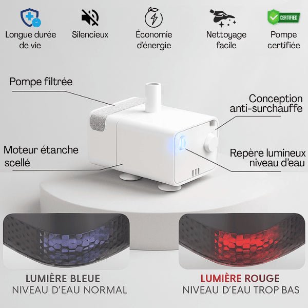 Fontaine a chat filtrée avec pompe eau-chat certifiée fiable durable repère lumineux Royalis™