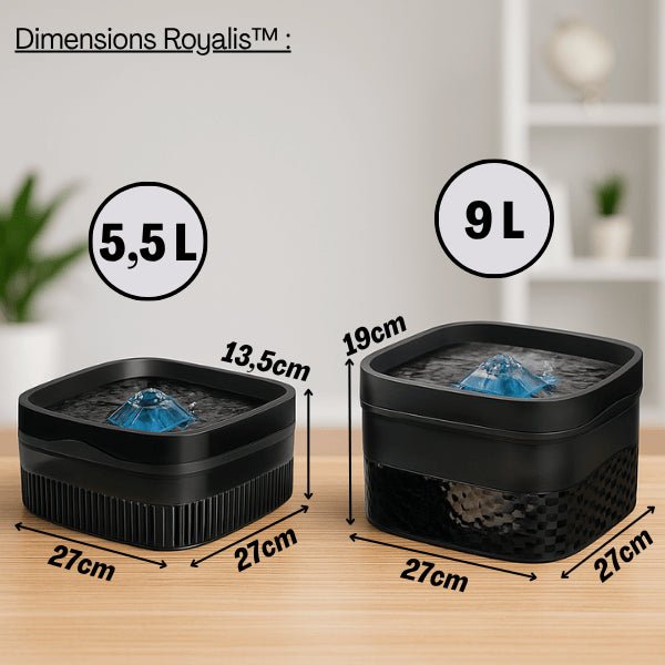 Fontaine a chat grande capacité compacte 5,5 et 9 L dimensions Royalis™