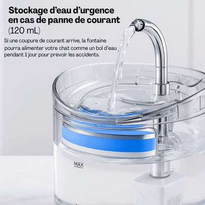 Fontaine à chat pour hydratation continue même panne courant bol d'eau 120 ml secours Crystalis™