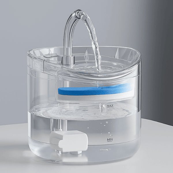 Fontaine à chat robinet filtrante transparente eau source fraîche et pure Crystalis™