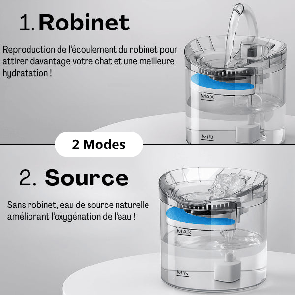 Fontaine à chat robinet ou source deux modes possibles hydratation stimulante Crystalis™