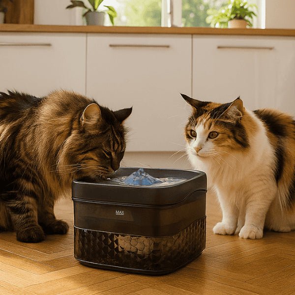 Fontaine à chat grande capacité qui encourage deux chats à boire - Royalis™