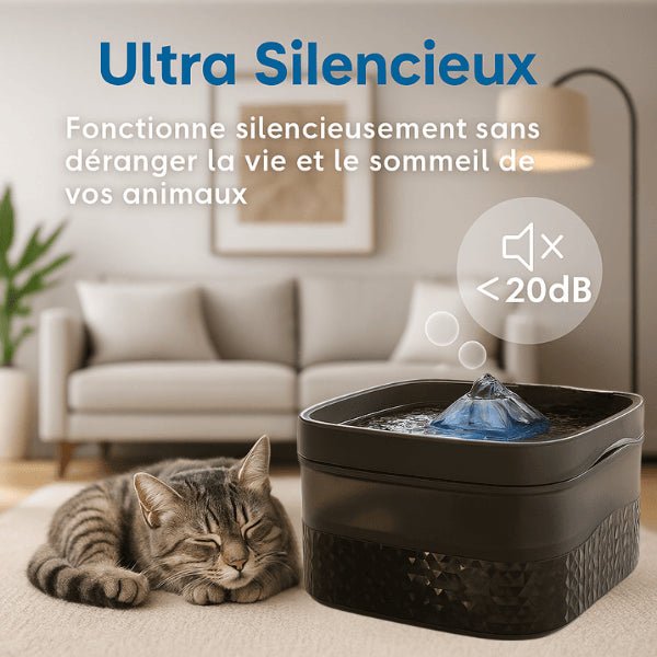 Fontaine a chat ultra silencieuse calme garantit design noir compact Royalis™