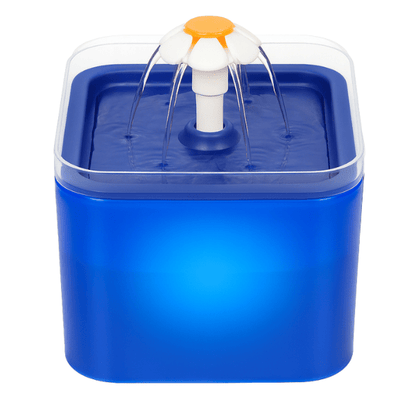 Fontaine à eau chat bleu lumineuse LED carré fleuron automatique PearlFlow™