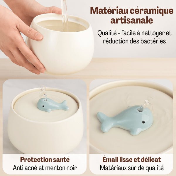 Fontaine à eau chat céramique artisanale qualité pour anti acné menton noir NaturaFresh™