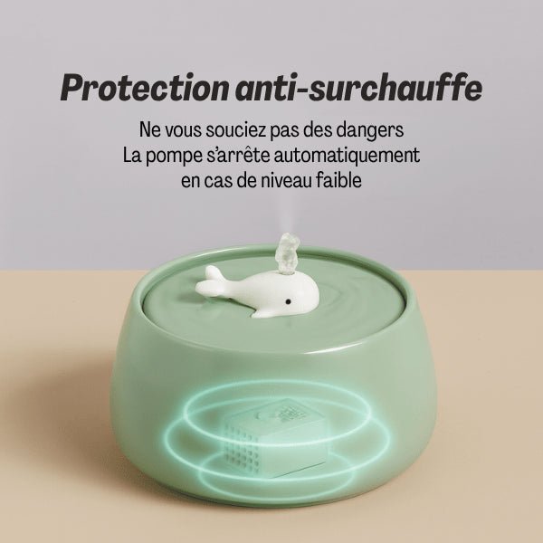 Fontaine à eau chat céramique avec protection pompe anti surchauffe NaturaFresh™
