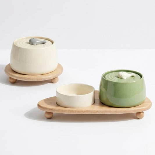 Fontaine à eau chat céramique surélevée durable silencieuse avec gamelle chat coin repas