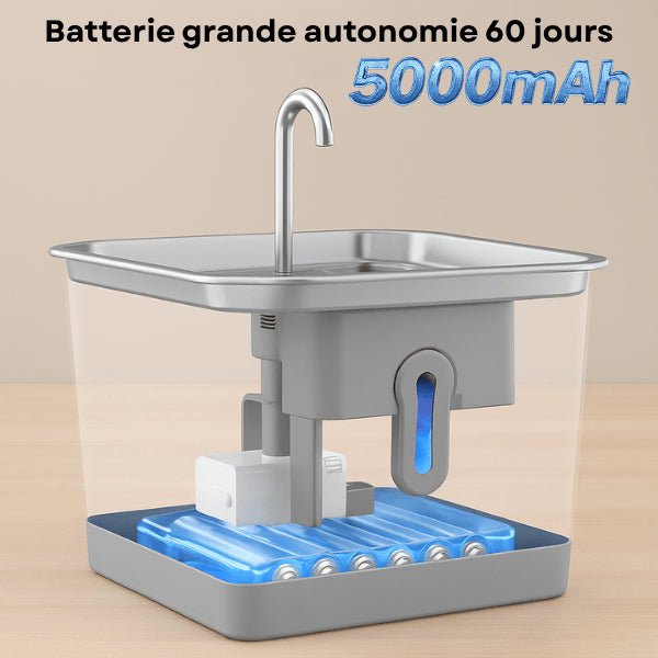 Fontaine à eau chat grande autonomie batterie sans fil 60 jours 5000 mAh Oconnect™