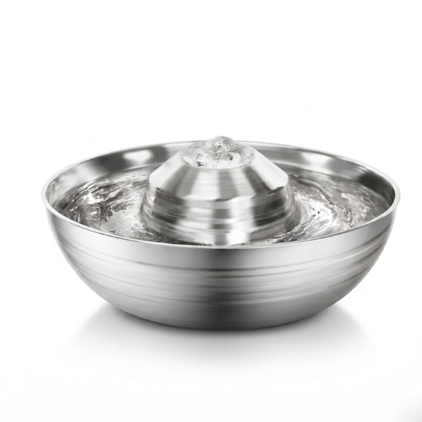 Fontaine à eau chat inox filtrée buse centrale hydratation pure et fraîche sur 360°
