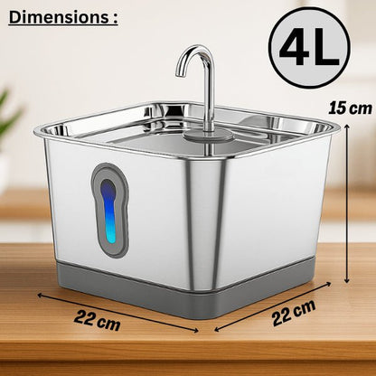 Fontaine à eau chat robinet inox 4 L batterie sans fil compacte dimensions Oconnect™