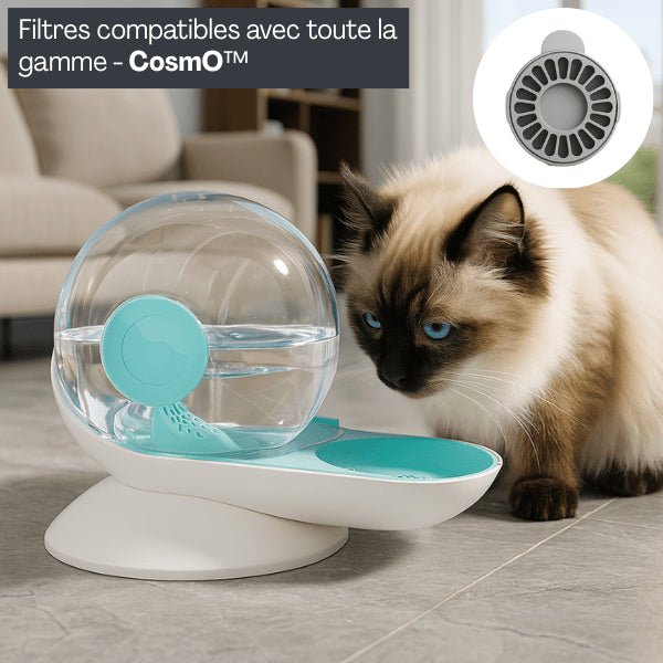 Fontaine à eau chat sans électricité filtrée avec filtre fontaine chat compatible CosmO™