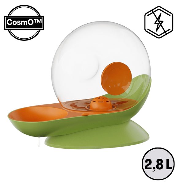 Fontaine à eau chat sans électricité grande capacité 2,8 litres vert orange transparente Cosmo™