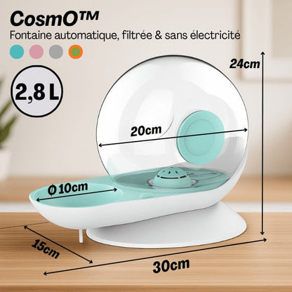 Fontaine à eau chat sans électricité petite taille grande capacité dimensions CosmO™