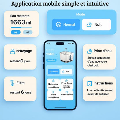 Fontaine à eau chat sans fil application mobile simple contrôle à distance Oconnect™