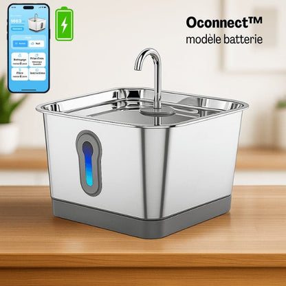 Fontaine à eau chat sans fil batterie inox robinet 4L grande capacité silencieuse connectée Oconnect™