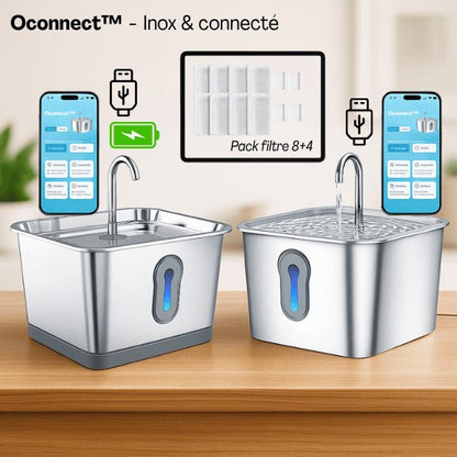 Fontaine à eau chat sans fil connectée batterie ou secteur pack filtre fontaine Oconnect™