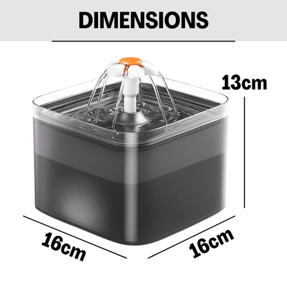 Fontaine à eau pour chat carrée noire LED lumineuse avec dimensions PearlFlow™