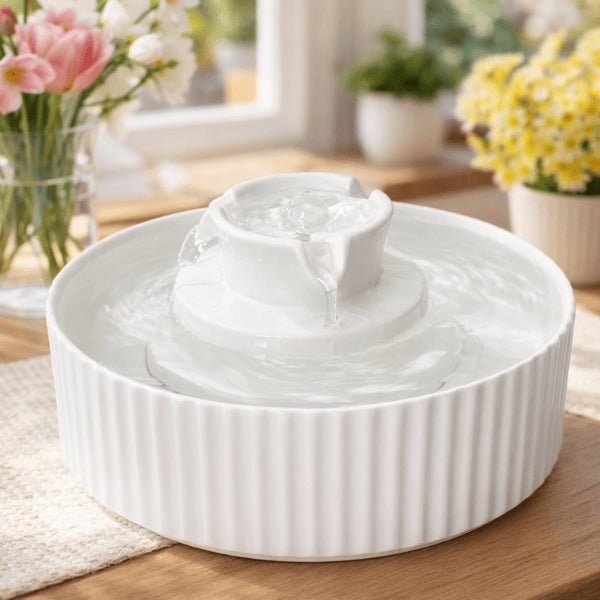 Cascade d’eau douce de la fontaine à eau chat en céramique blanche - Organic™