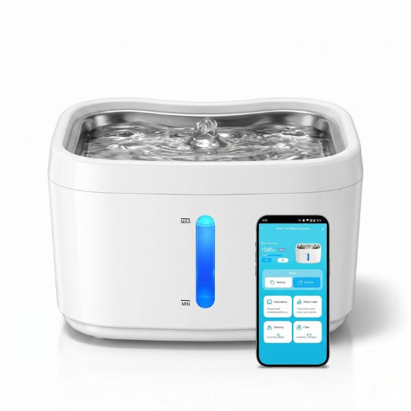 Fontaine à eau pour chat connectée filtrée suivi application pour contrôler son hydratation au quotidien