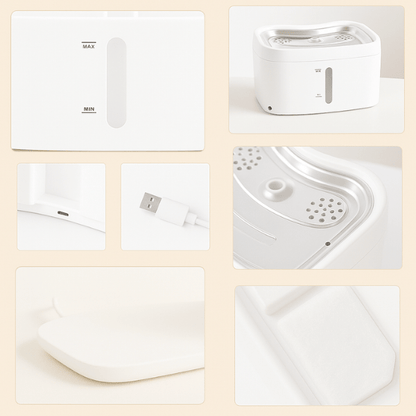 Fontaine a eau pour chat connectée niveau d'eau USB-C plateau inox filtre base complète AquaTech™