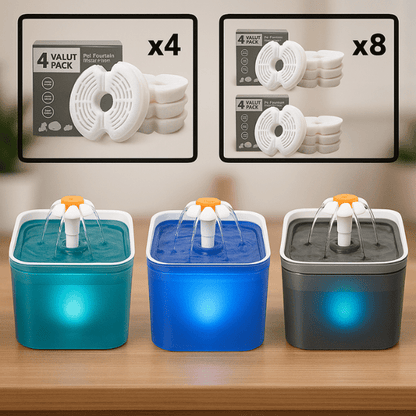 Fontaine à eau pour chat design LED apaisante trois couleur et pack filtre fontaine chat PearlFlow™