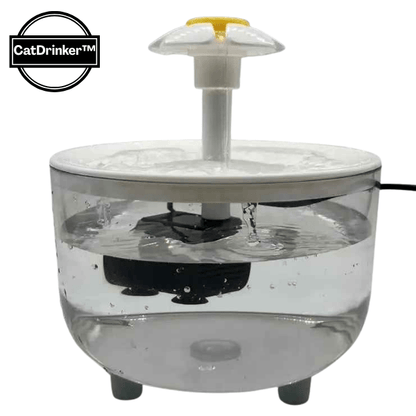 Fontaine à eau pour chat fleuron blanc transparente vue profil CatDrinker™