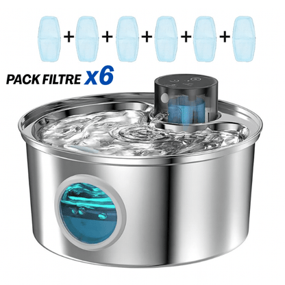Fontaine a eau pour chat inox autonome avec pack filtre x6 Vinox™