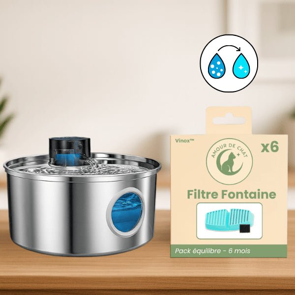 Fontaine a eau pour chat inox sans fil automatique ou pack filtre fontaine chat Vinox™