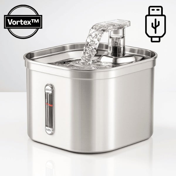 Fontaine chat grande capacité USB eau de source naturelle robinet inox Vortex™